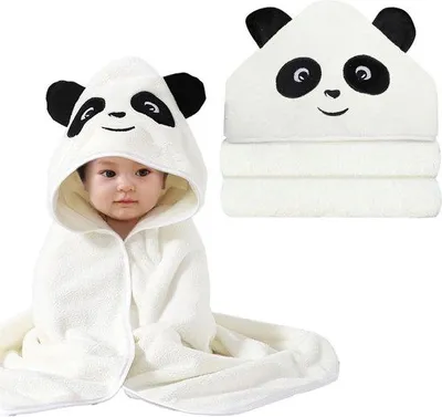 Produktbild von Set aus 2 Babyhandtüchern mit Kapuze, 80 x 80 cm, hoch saugfähig, für Kleinkinder, Badetuch-Set, Handtücher mit Kapuze, kuschelig