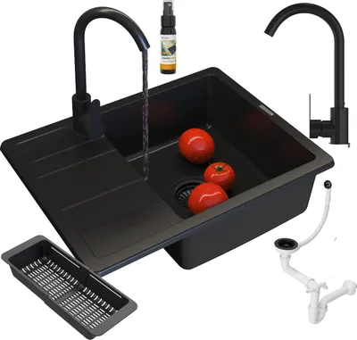 Obrázek produktu pro Granitan | Granitový dřez PAROS - 580x440 mm - černý - instalace s příslušenstvím a ošetřováním produktu