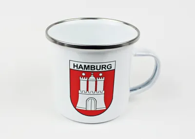 Produktbild von Emaille Becher Hamburg Wappen rot Tasse Kaffee Becher Emaillebecher