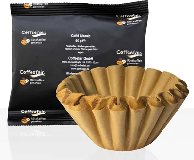 A package of coffee and coffee filters are displayed against a white background.