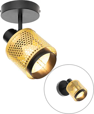 Produktbild von QAZQA - Industrie I Vintage I Industrie I Vintage Is Fleckschwarz mit Gold I Messing - Kayden I Wohnzimmer I Schlafzimmer - Stahl Rund - LED geeignet E14