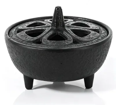 Produktbild von Räucherstäbchenhalter - Gusseisen mit Deckel - Für Meditation und Yoga - Schwarz