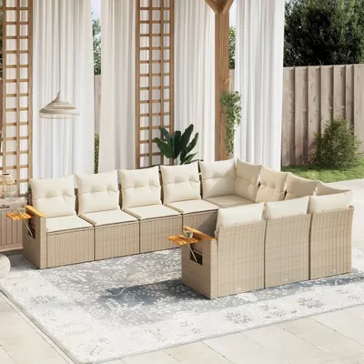Produktbild von Design 10-tlg. Garten-Sofagarnitur mit Kissen Beige Poly Rattan, Gartenmöbel-Sets 2024 Neu