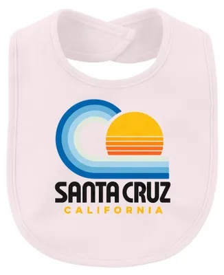 Imagen del producto de Santa Cruz, California. Surf, olas, playa, vacaciones, estilo vintage. Babero para bebé, diseño de surf, color rosa