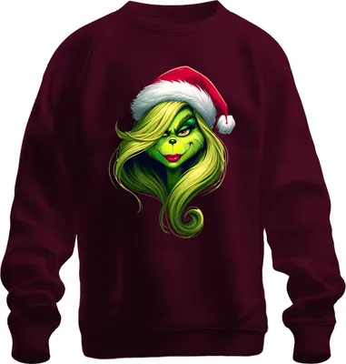 Produktbild von Grinch Weihnachten Geschenk grün Frau Santa Hut Haar lustig Uni Sweatshirt Pullover, Burgundy, S