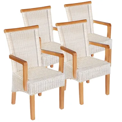 Produktbild von Esszimmer Stühle Set mit Armlehnen 4 Stück Rattanstühle weiß ohne Sitzkissen