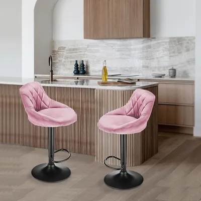 Produktbild von 4er-Set Barhocker Barstuhl Tresenhocker Küchenstühle Samt Hocker Höhenverstellbar Chorm- Rosa