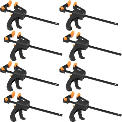 Imagen del producto de Juego de abrazaderas de sujeción rápida, 8 unidades, rango de sujeción de 0 a 103 mm, para trabajos en madera y metal
