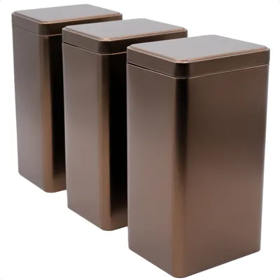 Produktbild von Dosenritter | 3 x eckige Kaffeedose/Teesdose, STAPELBAR, metallic kaffeebraun, aromadicht aus Metall für je 500g Kaffee | 18 x 10 x 7,8 cm (H,B,T)