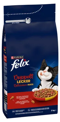 Produktbild von Felix Doppelt Lecker Katzentrockenfutter Adult 2 kg Rind & Huhn mit Rote Beete