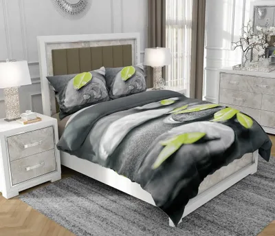 Produktbild von Bettwäsche 200x220 cm + 2x70x80 cm, 3-teilig, 100% Baumwolle, Satin, Reißverschluss, Natur, Grün - SOVIO | So.0011