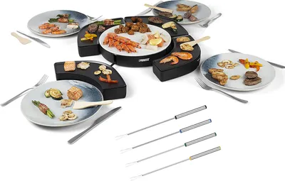 Produktbild von Familien Teppanyaki 4 Grillplatten & Teppan Gabeln Tischgrill Balkon & Camping