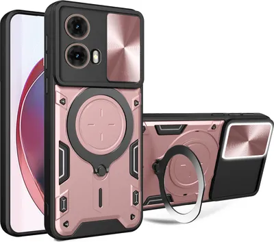 Image de Etui pour Motorola Moto G85 étui durable double couche avec protection de l'appareil photo et anneau de support Rose