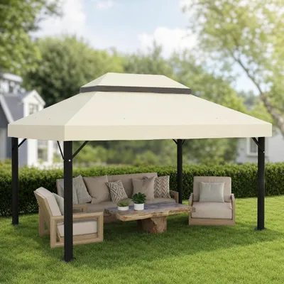 Produktbild von Pavillon Ersatzdach 3x4 m, Ersatzplane zweistufig, 370g Oxford Polyester UPF30+, Cremeweiß | 400x300 cm | 5,5 kg | Wasserablauf