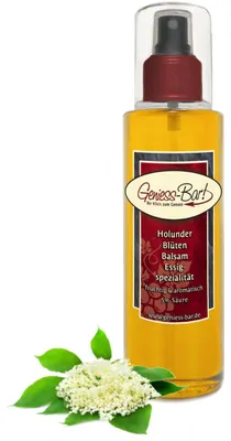 Produktbild von Holunderblüten Balsam Essig - Spezialität Sprühflasche 0,26L mit herrlicher Holundernote 5% Säure vegan Holunder Blüten Pumpspray