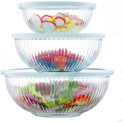 Produktbild von Rührschüssel mit Deckel 3er-Set Hochborosilikatglas 3.5L, 2L, 1L Spülmaschinenfest