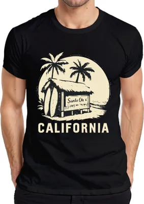 Immagine prodotto di Maglietta da uomo California Surfing Palm Trees Surfboards Beach Hut Vintage Summer, nero, XXL