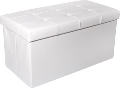 Theo&Cleo PVC-Leder Sitzhocker mit Stauraum 76 x 38 x 38 cm Faltbar Fußbank Truhen Aufbewahrungsbox (Weiß)