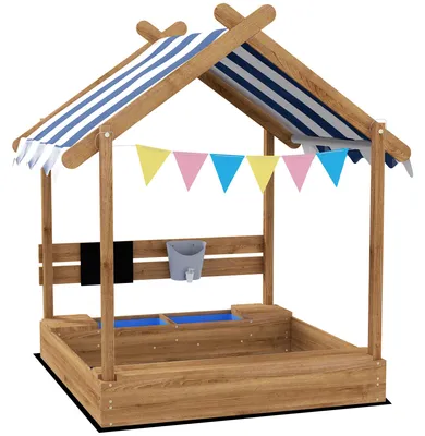 Productafbeelding van Outsunny zandbak met dak, houten zandbak met zitplaats voor kinderen van 3-7 jaar, bruin