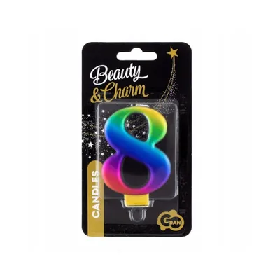 Zdjęcie produktu dla Świeczka tortowa cyfra 8 metaliczna, tęcza 8 cm