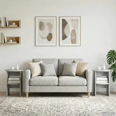 Image de vidaXL Meuble d'appoint, lot de 2, gris béton, Ø 40 x 50 cm, aggloméré