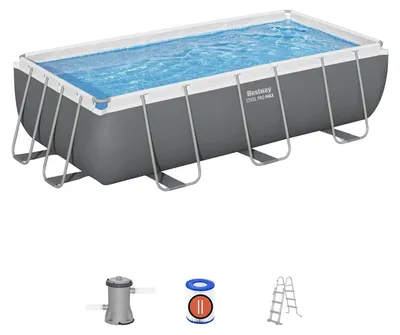 Produktbild von Bestway Steel Pro Max Rechteckiges abnehmbares röhrenförmiges Becken 404 x 201 x 100 cm mit 2.006 l/h Kartuschenfilter und Leiter