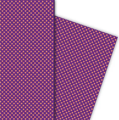 Produktbild von Romantisches Geschenkpapier mit kleinen Herzen orange auf lila - G5390, 32 x 48cm