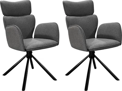 Produktbild von byLIVING Esszimmerstuhl 2er Set SEATTLE / Webstoff anthrazit / Gestell Metall schwarz matt / Sitzschale 360° drehbar / Esszimmerstuhl / B 65, H 93, T 65 cm