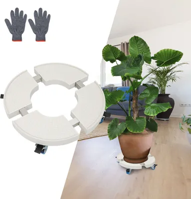 Produktbild von Jiubiaz Pflanzenroller Rund Ø 38-52cm Einstellbare Blumenroller Rollbrett Pflanzentrolley Außenbereich 360 °Räder bis 200 Kg Für Hausgarten Blumentopf Weiß