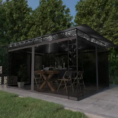 Image de Pavillon avec moustiquaire & guirlande lumineuse LED 4x3x2,73m Anthracite