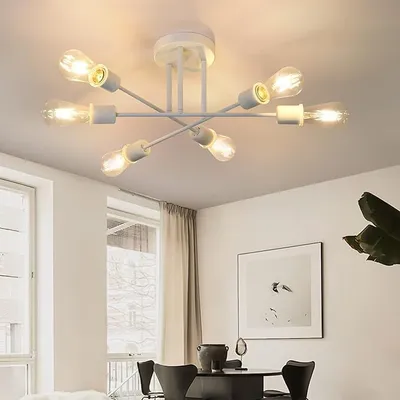 Produktbild von ZMH Deckenleuchte Weiß  6 Flammig Deckenlampe Vintage Wohnzimmerlampe E27 Kronleuchter  Schlafzimmerlampe (ohne Leuchtmittel)l