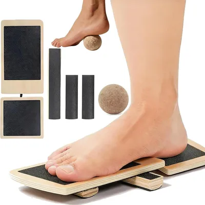 Produktbild von Holz-Balanceboard,Fuß-und Knöcheltrainer,rutschfest,stärkt Fußkraft und Stabilität,verbessert Haltung,dehnt das Sprunggelenk und erhöht die Balance