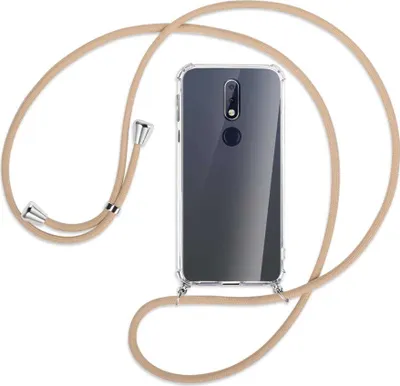 Produktbild von Handykette Backcover-Schutzhülle mit Band (Metall silberfarben) für Nokia 7.1 - beige