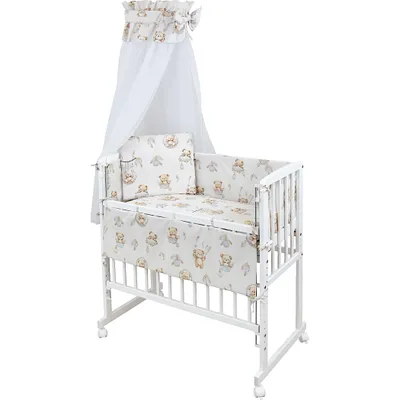 Produktbild von Beistellbett Babybett weiß 90x40 inkl. Matratze und Bettwäsche Set komplett Teddy Beige