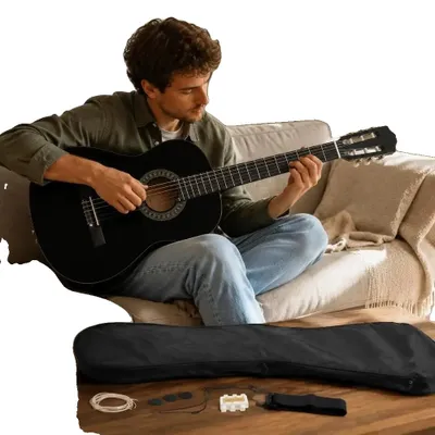 Imagen del producto de Guitarra acústica, de 36 pulgadas, ideal para jóvenes, fabricada con madera de tilo, con 12 trastes, perfecta para principiantes