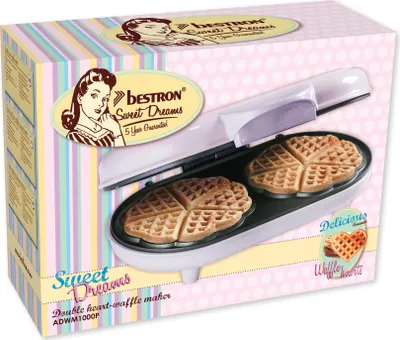 Immagine prodotto di Ferro per waffle doppio Bestron per waffle classici a forma di cuore, piastra per waffle con rivestimento antiaderente e luce di cottura, 1000 watt, colore: rosa