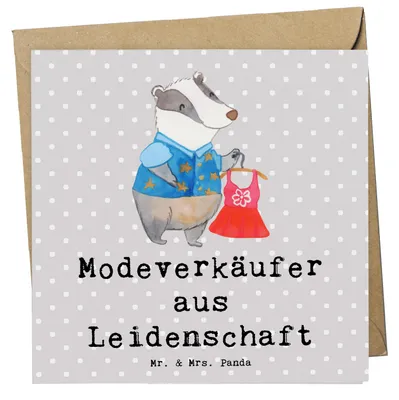Produktbild von Mr. & Mrs. Panda Grußkarte Modeverkäufer Leidenschaft - Grau Pastell - Geschenk, Fashion Store, Glückwunschkarte, Spruch, Lustig, doppelkarte, faltkarte, Witzig