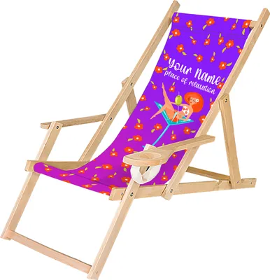 Produktbild von Holz Liegestuhl Personalisierbarer Klappbar Klappliegestuhl mit Armlehne und Getränkehalter Strandstuhl Motiv Champagner [119]