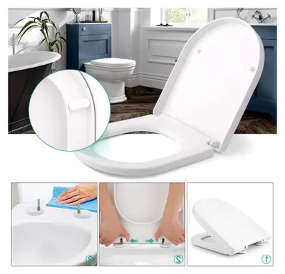 Produktbild von D-Form WC-Sitz, antibakterielle Klobrille aus PP mit Quick-Release und Softclose, Toilettendeckel mit Absenkautomatik, einfache Montage und Reinigung, Weiß