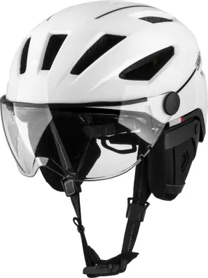 Produktbild von ABUS Stadthelm Pedelec 2.0 ACE - Fahrradhelm mit Rücklicht, Visier, Regenhaube, Ohrenschutz - für Damen und Herren - Weiß Glänzend, Größe L (56-62 cm)