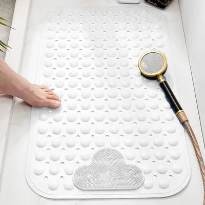 Immagine prodotto di Tappetino antiscivolo per doccia, 80 x 50 cm, bianco, in TPE, con ventose e funzione massaggio