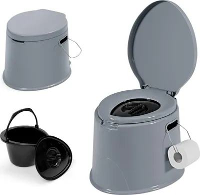 Produktbild von tragbare Reisetoilette (5 L), leichte Indoor und Outdoor-Toilette mit Abnehmbarer Inneneimer und Toilettenpapierhalter, ideal für Camping, Wandern, Wohnmobile, Bootfahren und Reisen