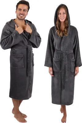Produktbild von Betz flauschiger Saunamantel mit Kapuze STOCKHOLM Wellness- Hotel- Bademantel Damen Herren Größe - L-XL anthrazit