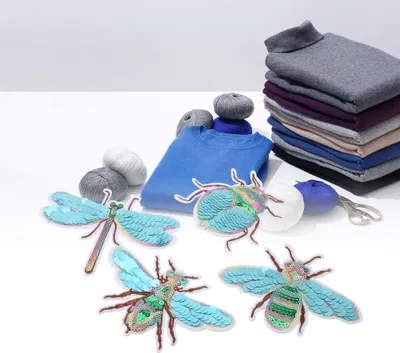 Produktbild von 4 Stück bestickte Aufnäher, niedliche Insekten Motive, Dekoration zum Nähen, DIY Kleidung Applikationen, leicht anzubringen