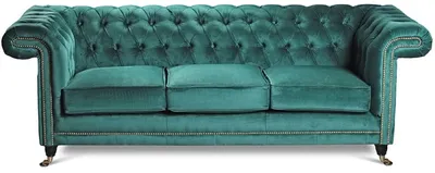 Produktbild von Casa Padrino Luxus Chesterfield Samt Sofa Grün / Schwarz / Messing 240 cm