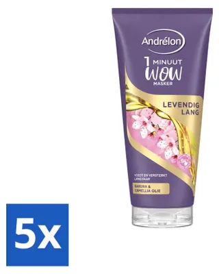 Immagine prodotto di 5 maschere per capelli Andrélon WOW, per capelli lunghi e vivaci - 180 ml ciascuna - confezione - 5 pezzi