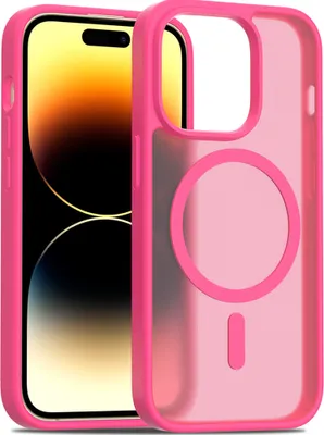 Produktbild von Magnetisch Hülle für iPhone 14 Pro, Kompatibel mit MagSafe, Transluzente Matt Rückseite Stoßfeste Handyhülle Rosa