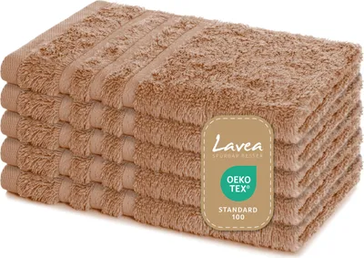 Produktbild von Lavea® 5er Set Gästehandtücher 30x50 cm – Weiche und Saugstarke Gästetücher aus 100% Baumwolle, Frottierserie Elena – Cappuccino