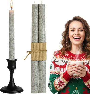 Image de Bougies traditionnelles simples pour le dîner de Noël 2 pcs Gris
