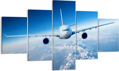 Produktbild von Bild auf Leinwand - Leinwandbild - Flugzeug himmel wolken flug - 125x70cm - Wand Bild - Wanddeko - Leinwanddruck - Bilder - Kunstdruck - Wanddekoration - Leinwand bilder - Wandkunst - EA125x70-2723